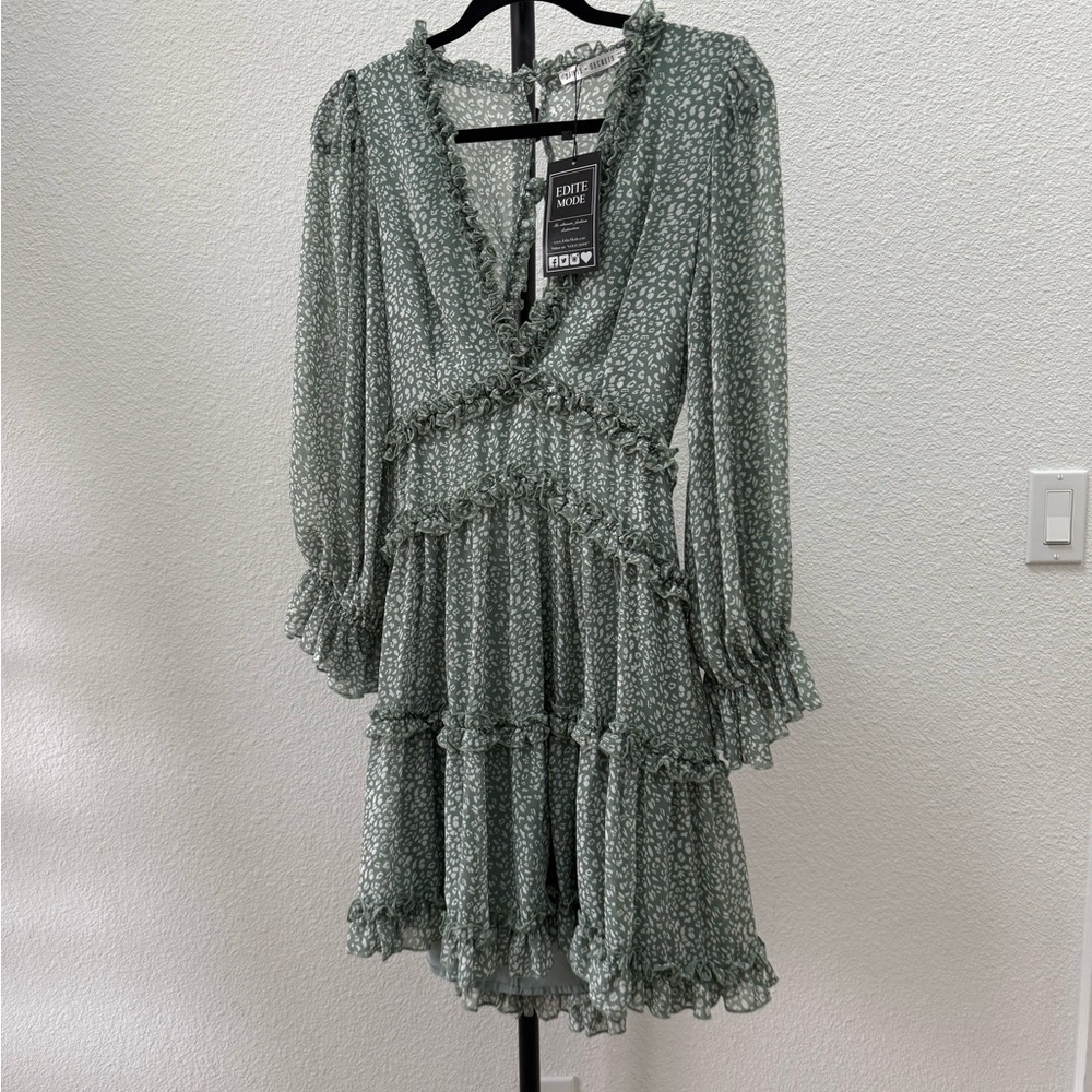 Envy Long Sleeve Green Floral Dress